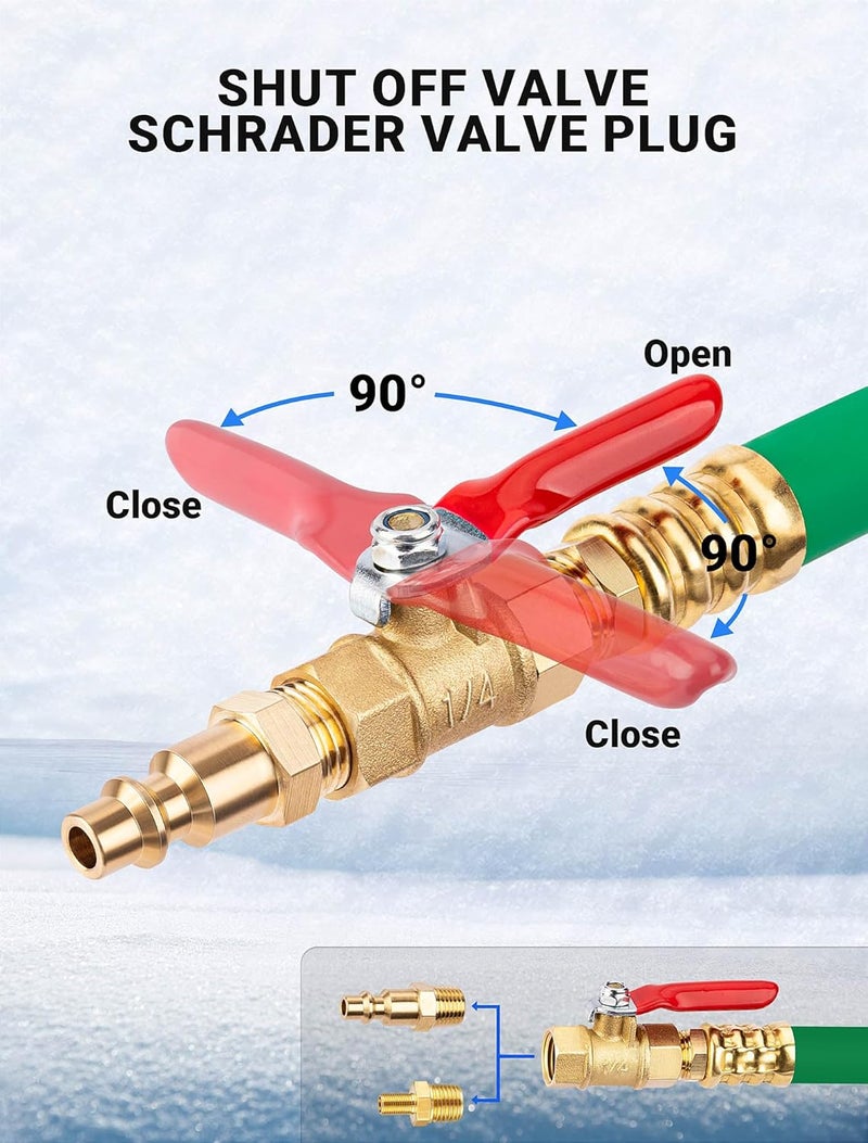 EVOULTES Brass RV Winterizing Kit with Schrader Valve Blow Out Plug, 17 Inch Garden Hose with 3/4" GHT Adaptor & 1/4" NPT Quick Connect Plug, Sprinkler Blowout Adapter for Camper, Travel Trailer - Image 3